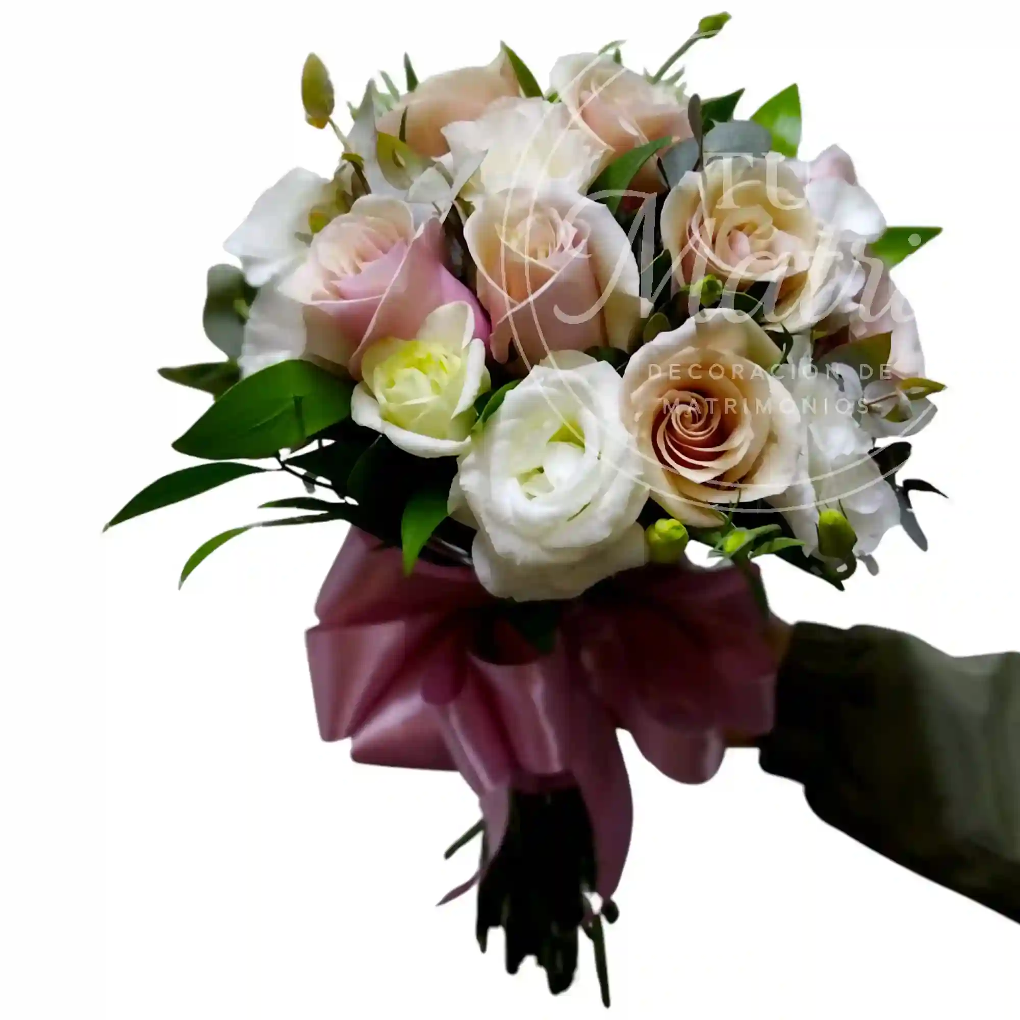 Ramo de Novia de Rosas Rosadas y Lisianthus Blanco 2