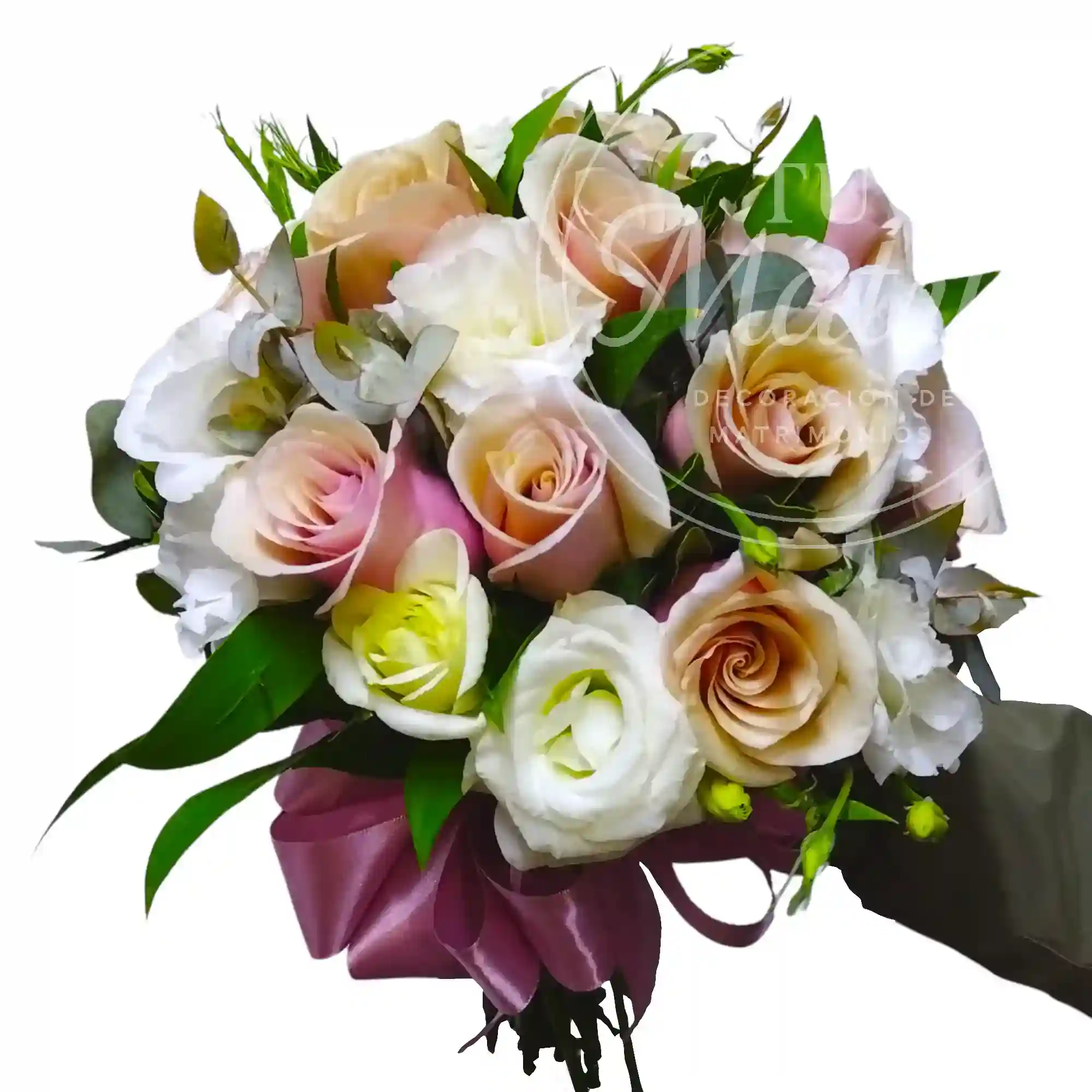 Ramo de Novia de Rosas Rosadas y Lisianthus Blanco 3