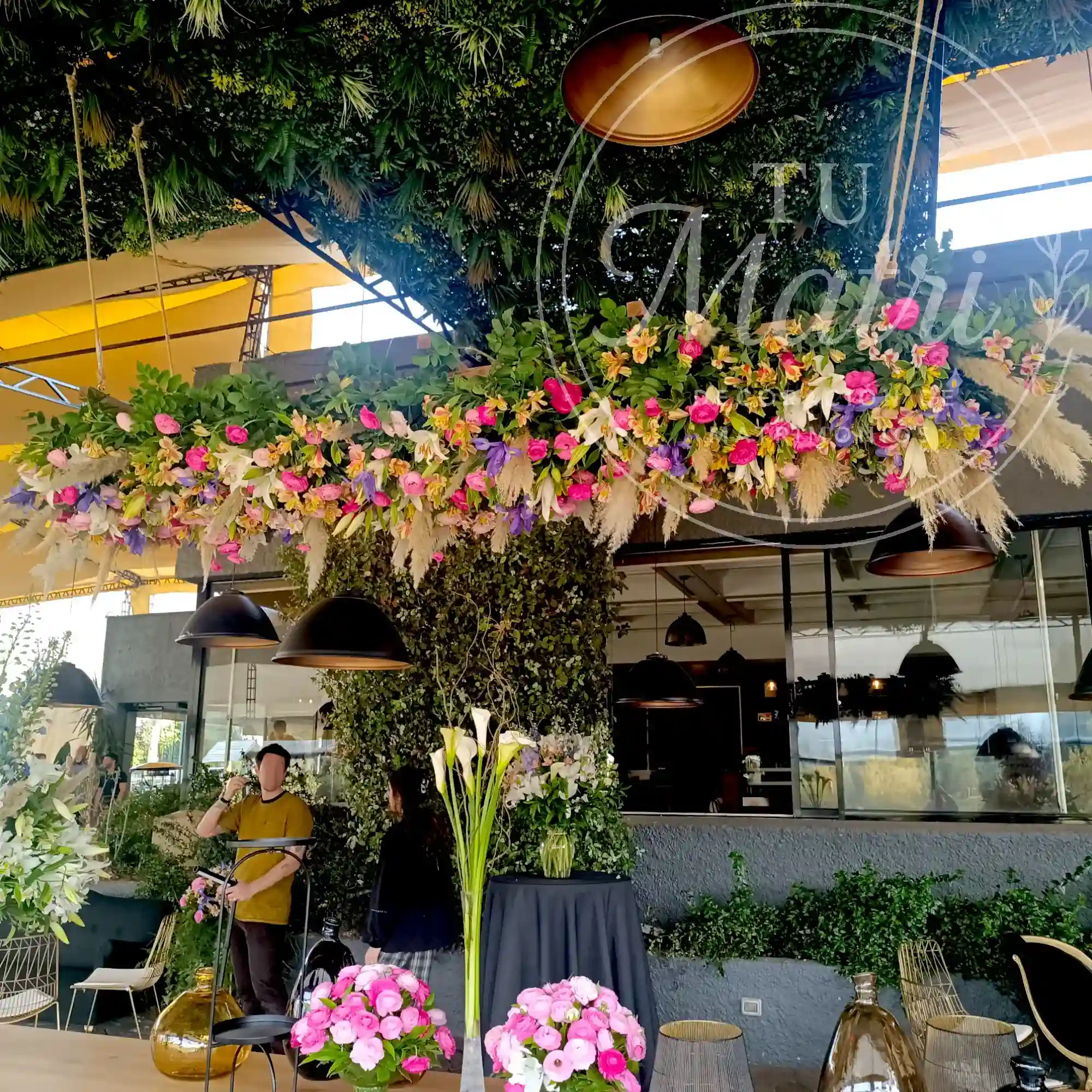 Colgante Grande de Flores Pastel y Flores Secas 1